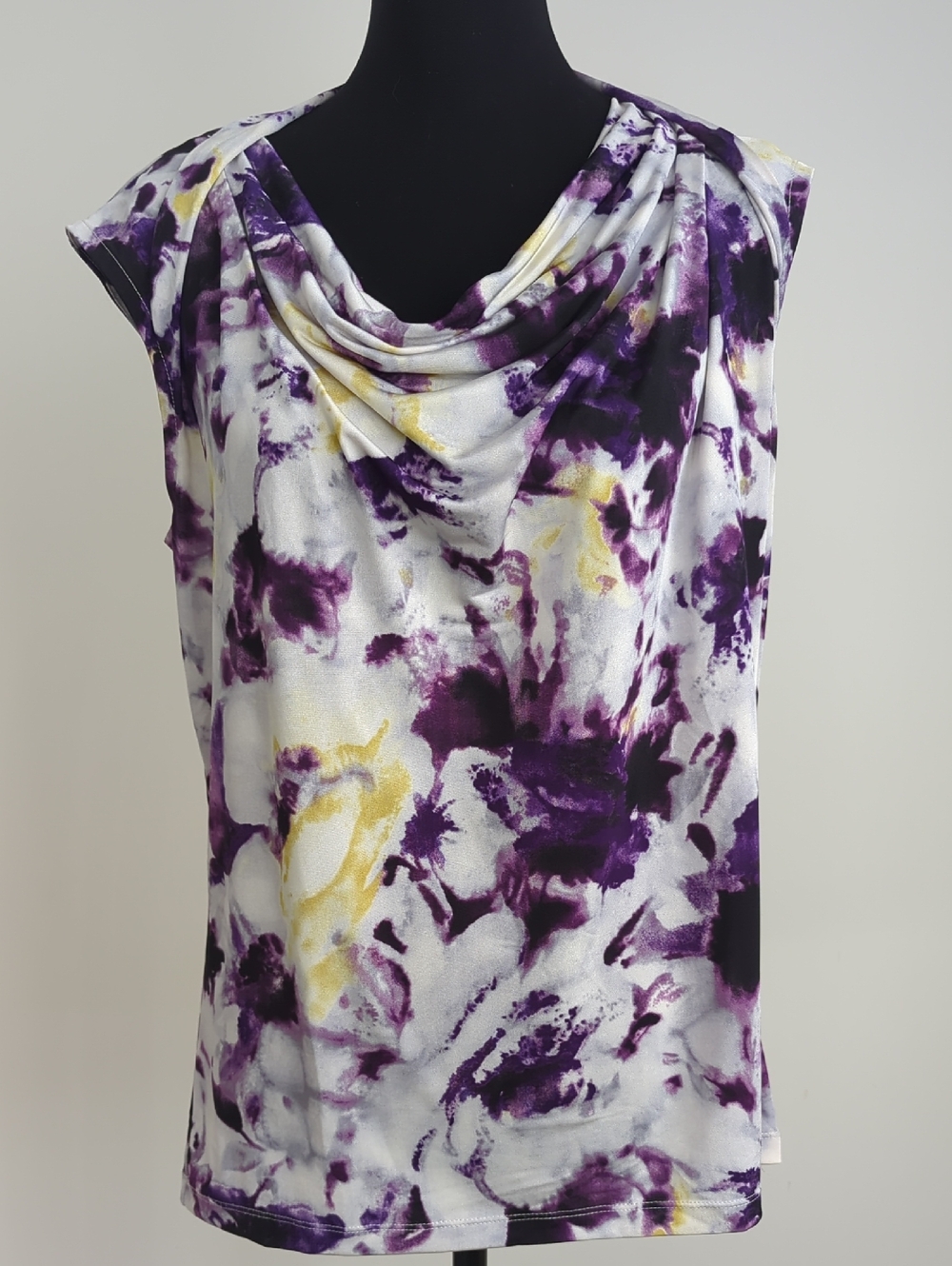 Jones New York Purple Watercolor Floral Cowl Neck Sleeveless Blouse MEDIUM